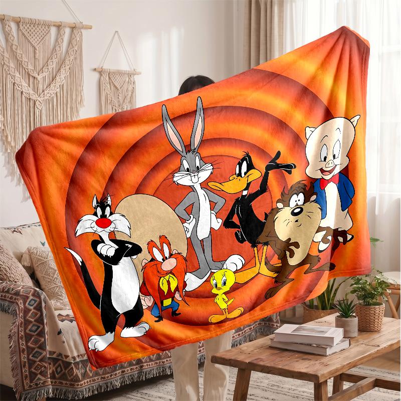 Looney Tunes Printed Flannel Blanket, Skin Friendly Warm Throw for Indoor Couch Bed Daily Use