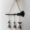 Garden Decor Wind Chime Halloween Witch Broom Chime, Holiday Party Decorative Hanging Bell Metal for Indoor Outdoor Patio Porch Bells