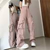 Retro Dámské Elastické Kalhoty Cargo Kalhoty s vysokým pasem Stahovací šňůrka Více kapes Rovné Široké nohavice Ležérní Dlouhé kalhoty Streetwear