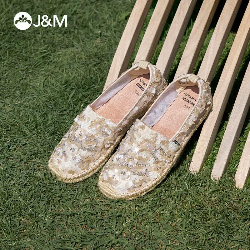JM Women s Sequin Mesh Slip-On Espadrille Casual Shoes 36