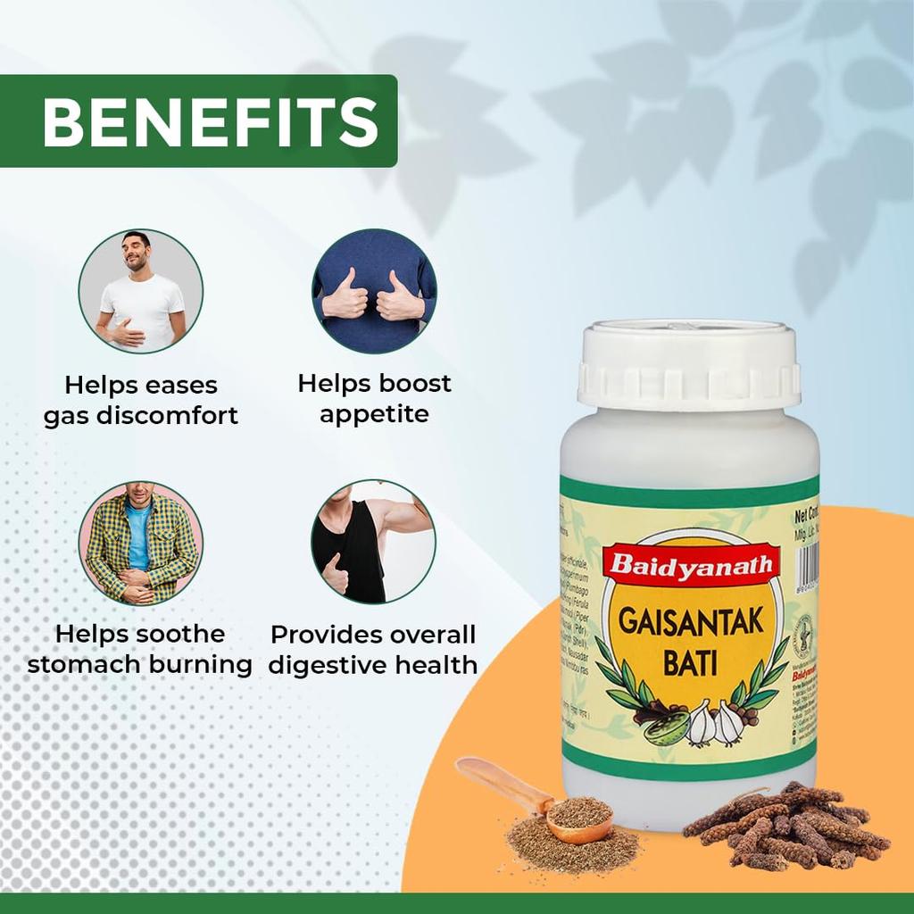 Baidyanath Gaisantak Bati 100gm Natural Ayurvedic Digestive Aid for Gas and Acidity Relief