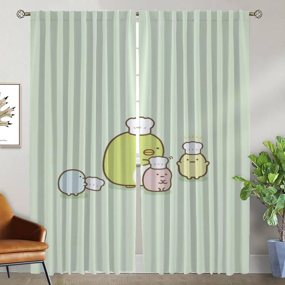 Modern Living Room Curtains for Camera Sumikko Gurashi Kitchen Curtains 2 Pieces Blackout Curtain Partition Tulle for Bedroom