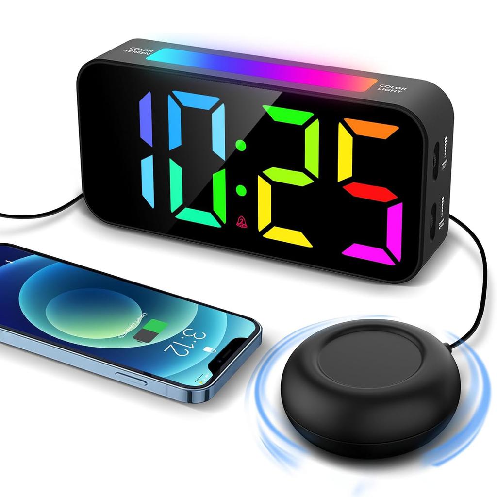 Digital Alarm Clock RGB Dimmable Desk Clock Dual Alarm Bedside Clock with Night Light,Snooze