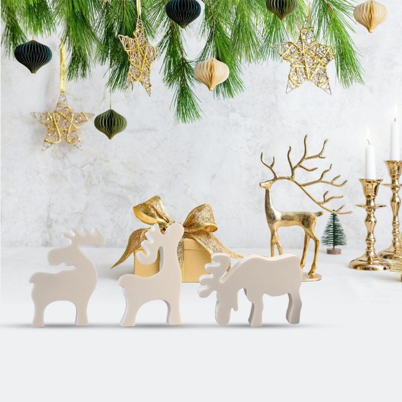 3-in-1 Christmas Reindeer Resin Silicone Molds for Epoxy Resin, Candle, Baking, Chocolate, Fondant, Plaster Decoration