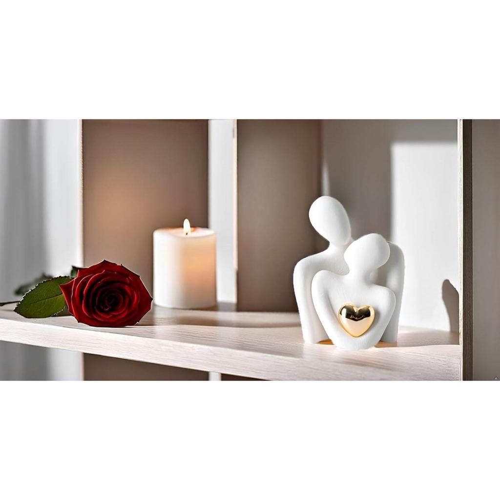 Perfect Wedding Anniversary and Valentines Day Gift, Figurine for Home, Office, Coffee Table and Desktop (White, Romantic Couple), 8 cm, 6.5 cm