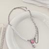 Pink Heart Pendant Necklace Heart Pearl Beads Chains Choker Necklace