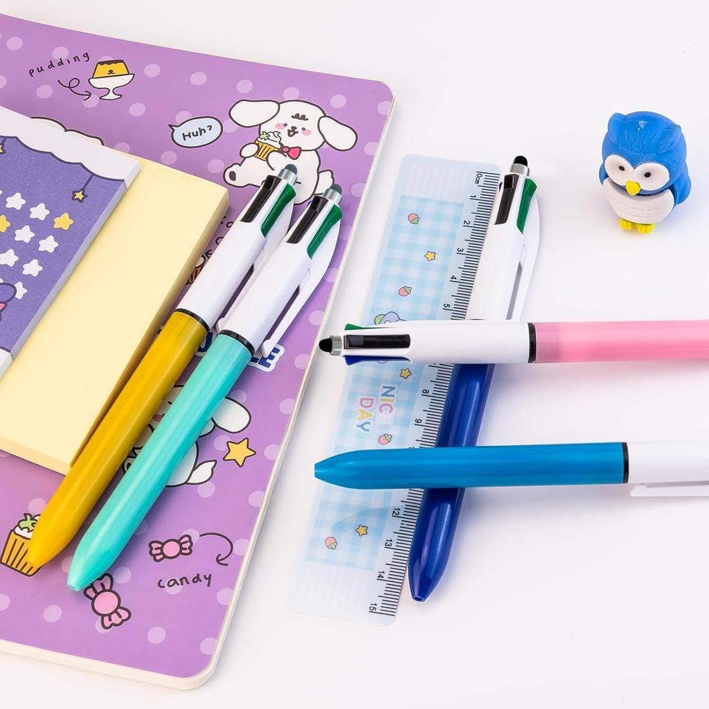 8-Pack Multicolor Ballpoint Pens with Stylus Tip - 4 Colors in One (Red, Blue, Black, Green) 1.0mm Smooth Writing for Planners