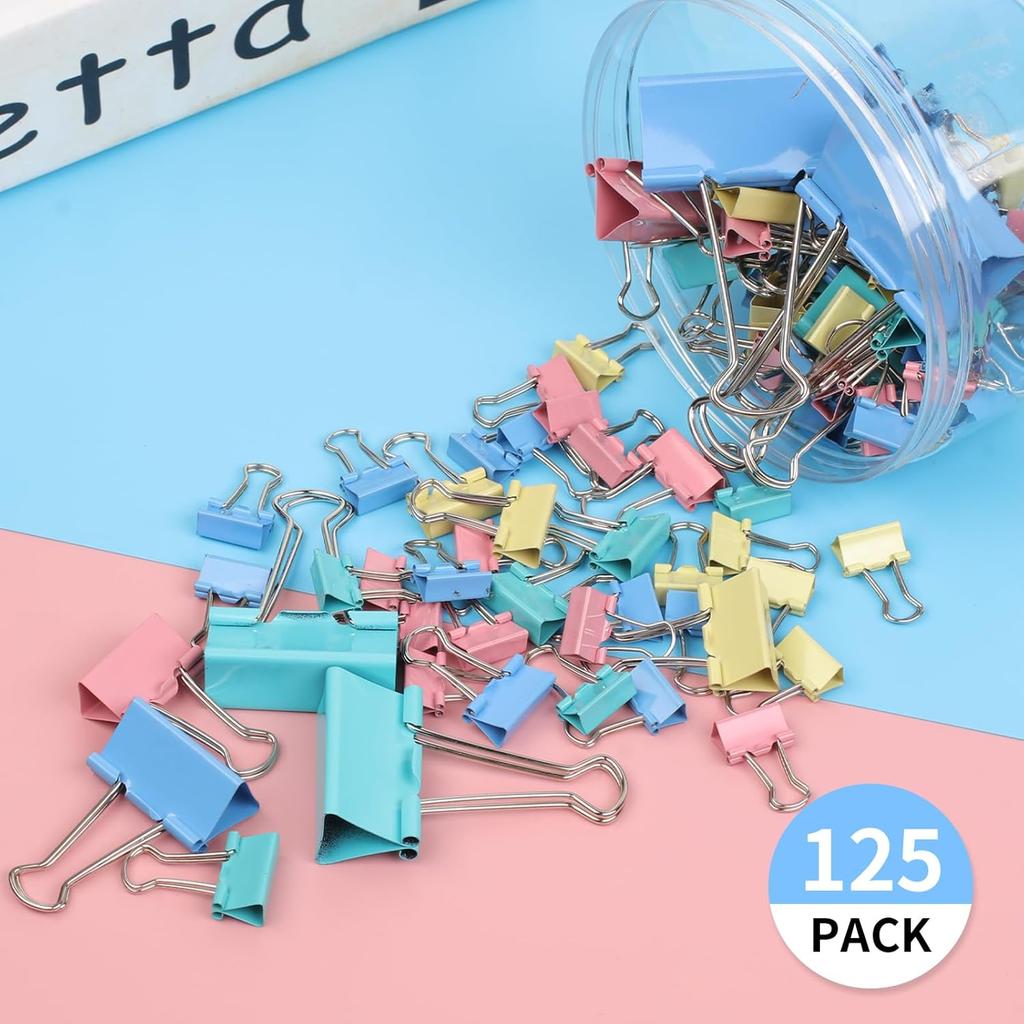 125Pcs Binder Clips Colored Binder Clips Assorted Sizes 6 Sizes Binder Paper Clips For Office Supplieshomeschool (Blue Pink Yellow Green)