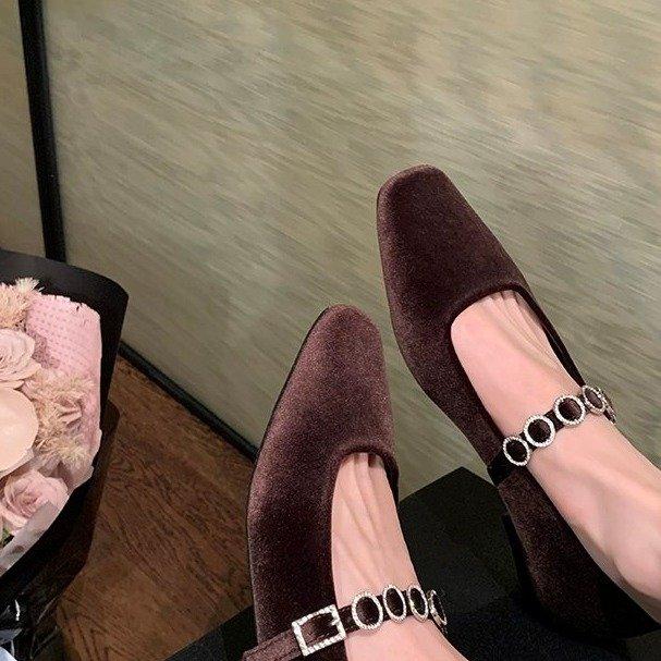 Fashion Mary Jane Single Shoes Thick Heel Shoes Elegant Classic Retro Square Toe Comfortable Soft Shallow Cut Low Heel Women's Shoes
