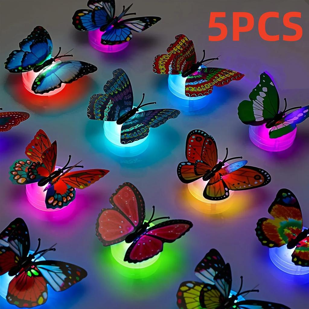 5/10pcs 3D LED Butterfly Decoration Night Light Sticker Single and Double Wall Light for Garden Backyard Lawn Festive Party