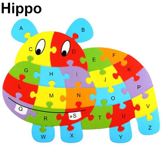 Fashion Wooden Animal Alphabet Lettter Puzzle Kids Educational Developmental Toy