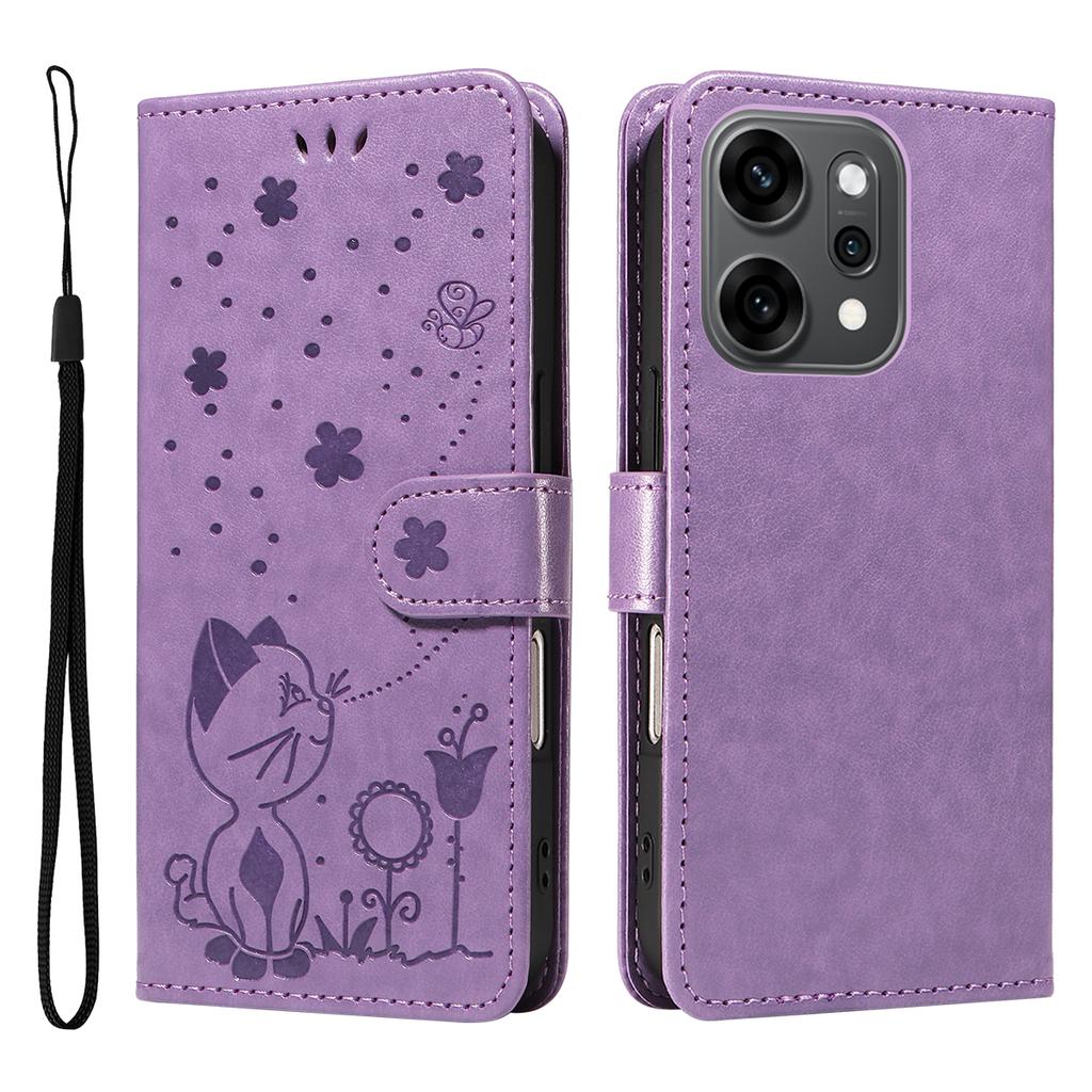 For Oppo Reno14 Pro 5G (China)/Oppo Reno14 Pro 5G (Global) Leather Wallet Case Cat Bee Pattern Phone Cover Stand