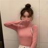Women's Long-Sleeve T-Shirt: New Autumn/Winter Korean Style, High Neck, Slim Fit, Flattering with Ruffled Hem – Ideal Base Layer.
