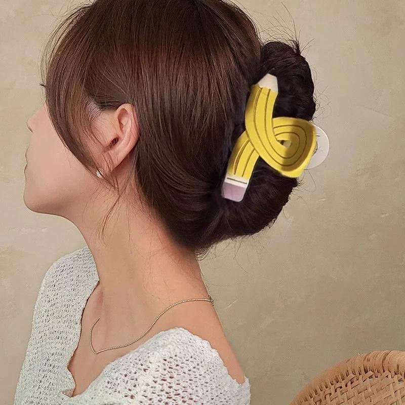 Cross Pencil ShapeCute Large Acrylic Hair Claw Clips for Women Girls Hair Accessories Cartoon Ponytail Hairgrip Back School Gift