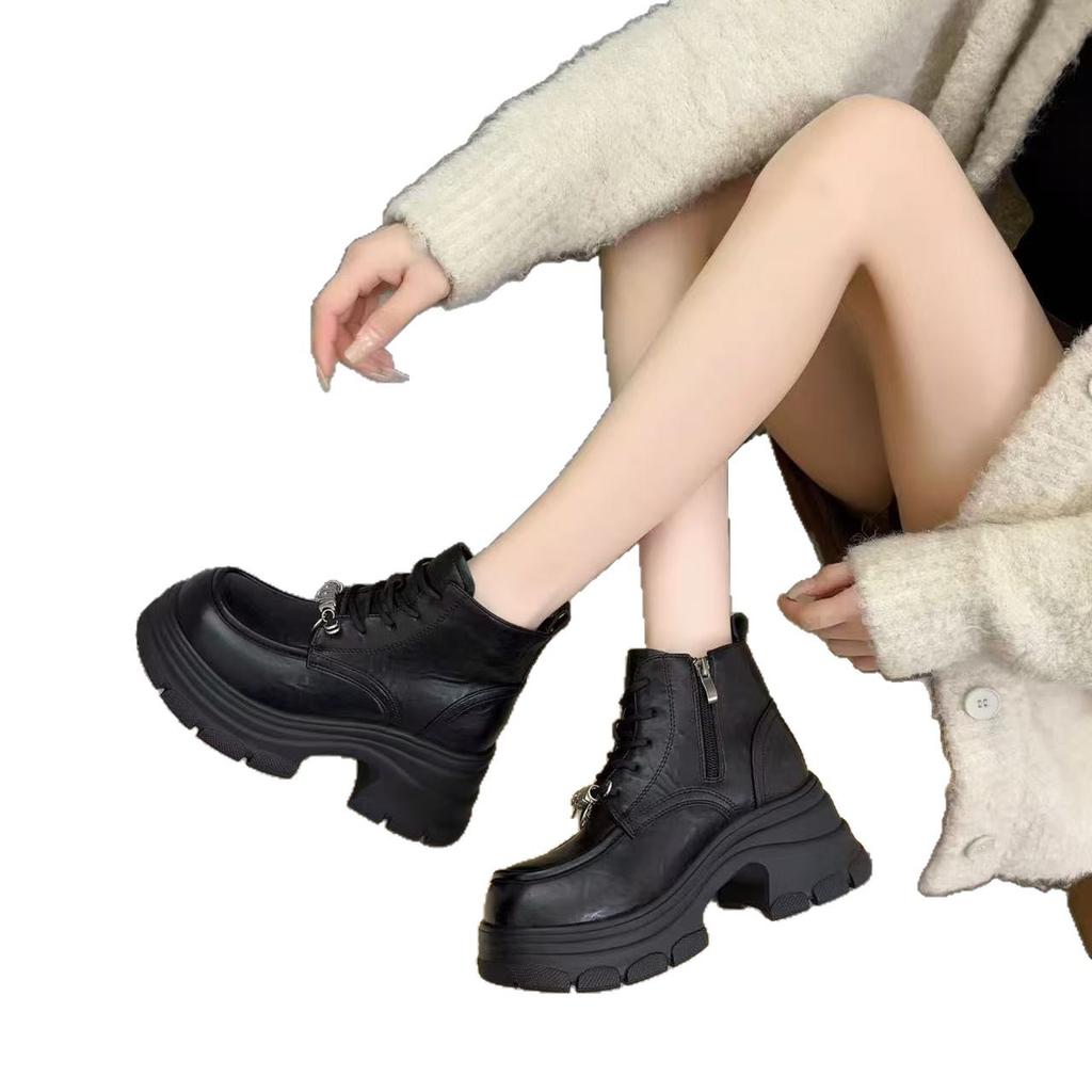 3380-3 Thick-soled heightening Martin boots women's 2025 autumn and winter leather shoes women's British style short boots thick heel short boots