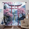 Set Of 2 Jit Cherry Blossom Pastoral Curtain Japanese Scenery Design Polyester Spring Window Decor Home With Light Blocking