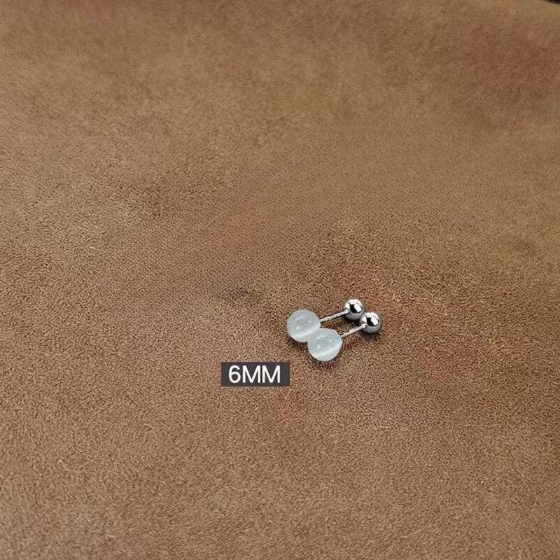 

Silver Needle Cat s Eye Stone Earrings - Delicate and Small Earrings Designed for Fitting Into The Earlobe Bone, Small Ear Ornaments 6mm-1 Pair белый