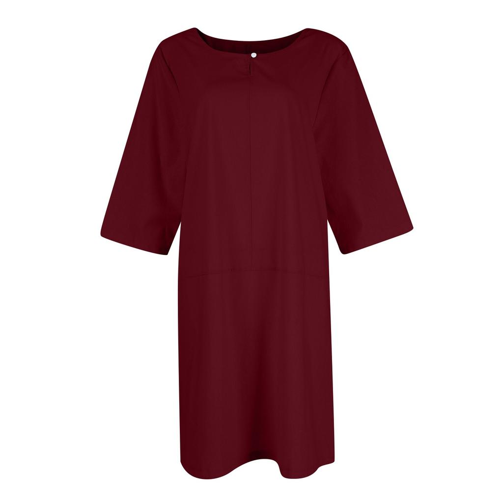 Rochie de vară nouă, de vară, cu mâneci în șapte puncte, din bumbac și in, cu decolteu în V mic, mozaic, de culoare uni