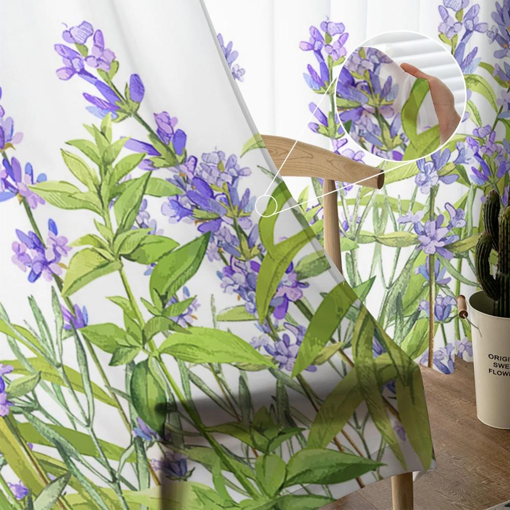 Pflanzen Lavendel Blume Lila Weiß Gardinen für Wohnzimmer Dekoration Fenster Vorhang Küche Tüll Voile Organza Vorhänge