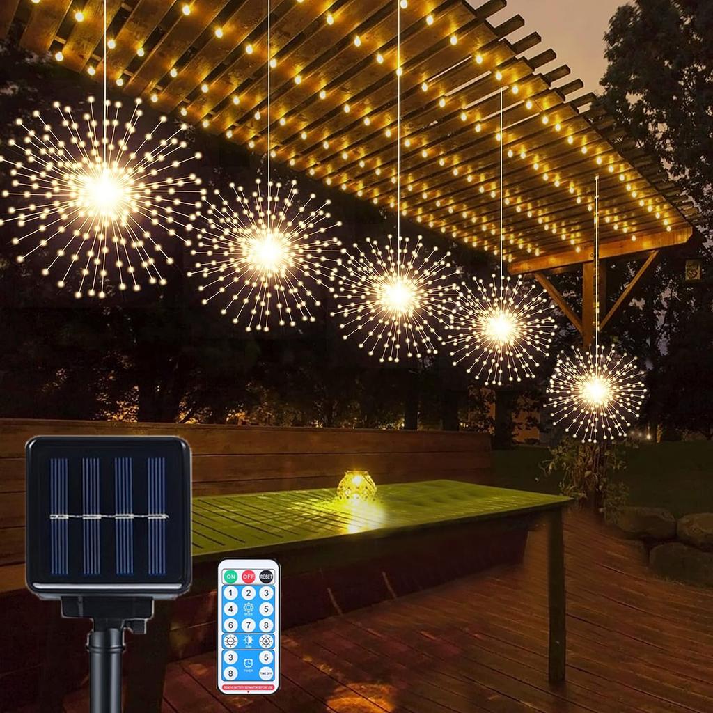 5/10 Pack Solar Starburst Light Outdoor Firework Light With Remote Waterproof Solar Fireworks Fairy Light for Patio Garden Decor