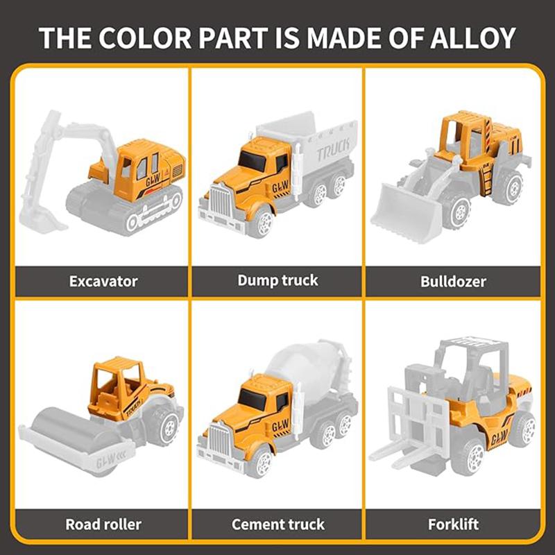 60Pcs/Set Engineering Truck With Light And Sound Diecast Construction Excavator Model Vehicle Alloy Toys For Children Boys Gifts