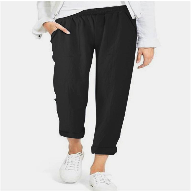 Damen-Freizeithose in Übergröße, Kordelzug, weich, kurz, elastische Taille, Taschen, einfarbig, gerade, abgeschnittene Hose