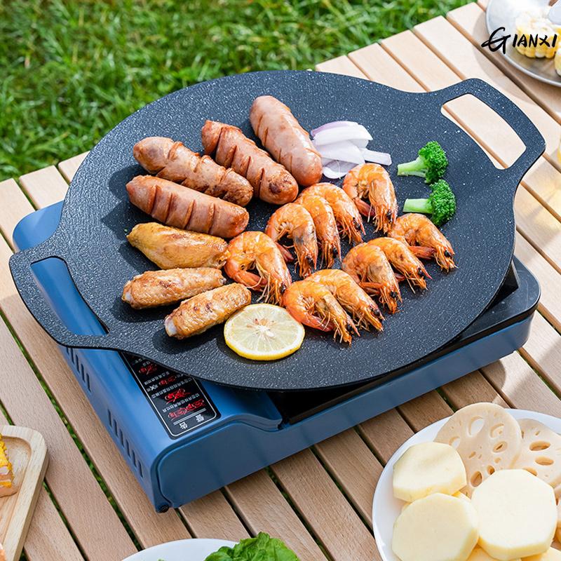 GIANXI Padella per griglia Coreana Rotonda Antiaderente Piastra per Barbecue Padella per Friggere da Viaggio all'Aperto Accessori per Barbecue