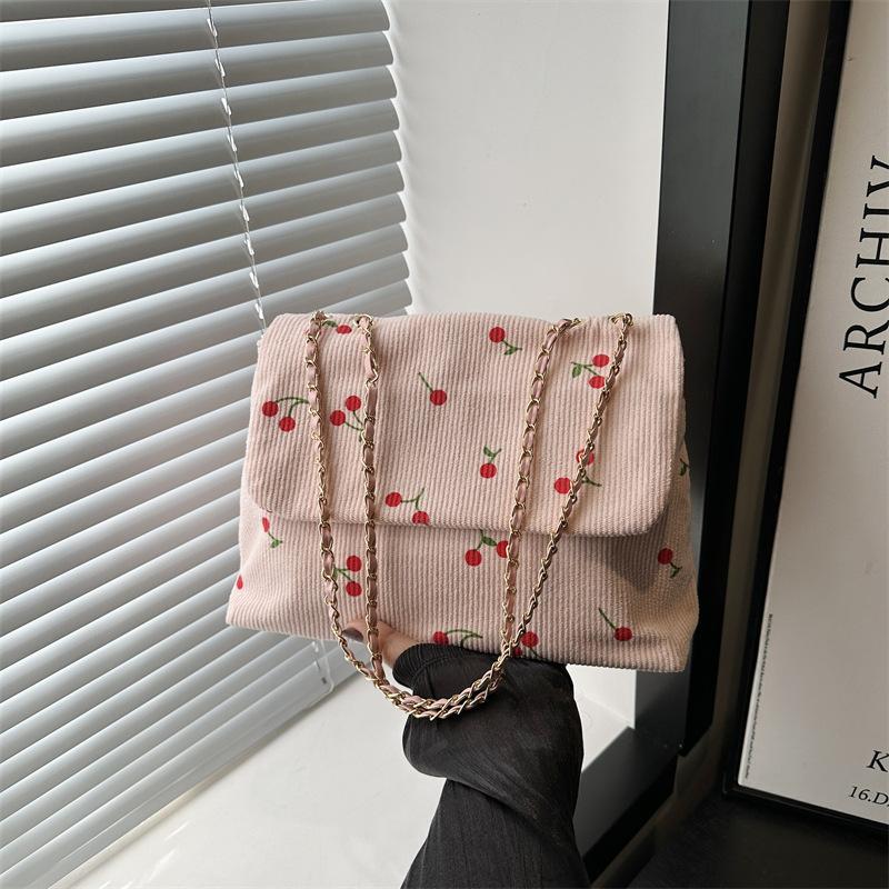 

Красивая свежая повседневная милая сумка-багет на цепочке через плечо с принтом большой вместимости, универсальная сумка-мессенджер для поездок на работу, женская розовый