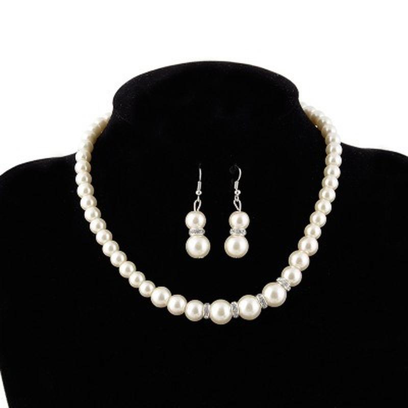 3 Pieces Pearl Necklace Earrings Bracelet Color:Silver  Sets Suit Bridal Temperament The First Act Accessory