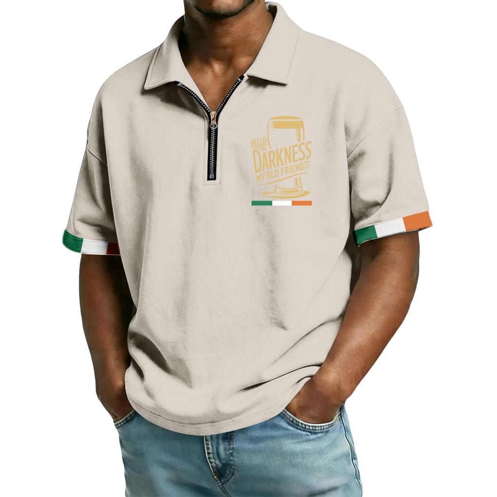 Men's Casual Loose Flag Letter Print T-shirt - Men's Collarless Short-sleeved Top