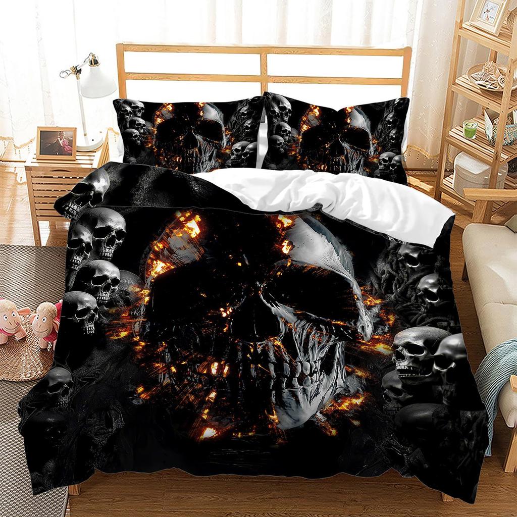 Rock Skull Gothic Three-Piece Quilt Cover 3D Digital Printing Bedding Set Bed Cover