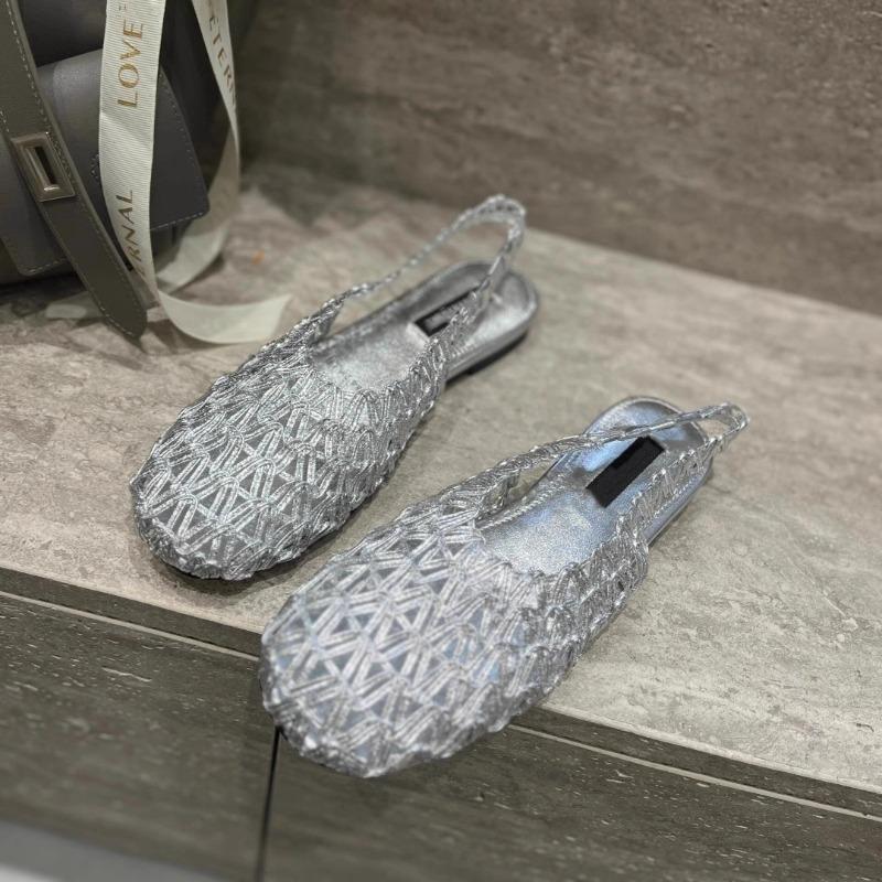 New Women's French Woven Hollow Fishnet Loafers Mary Jane Summer Luxury Designer Athletic Low Heel Round Toe Flats Sandals Shoes