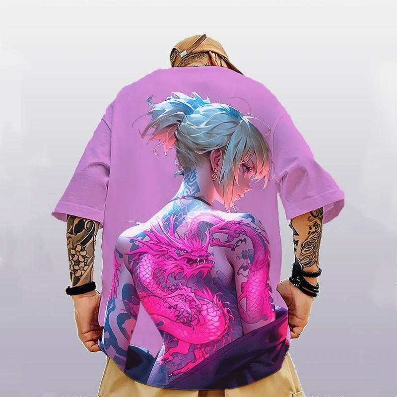 Men's T-Shirt Summer Fashion Anime Character Tee 3D Sexy Beauty Print Street Trend Top Loose Oversized Short Sleeve T Shirt