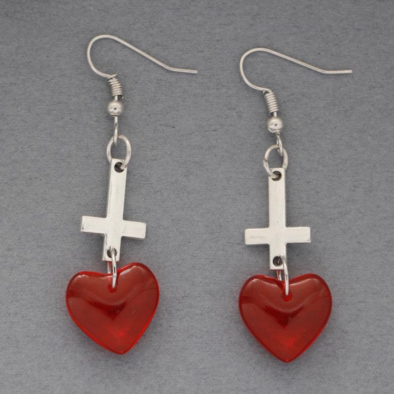 Y2K Gothic Red Heart Glass Earrings - Halloween Gift