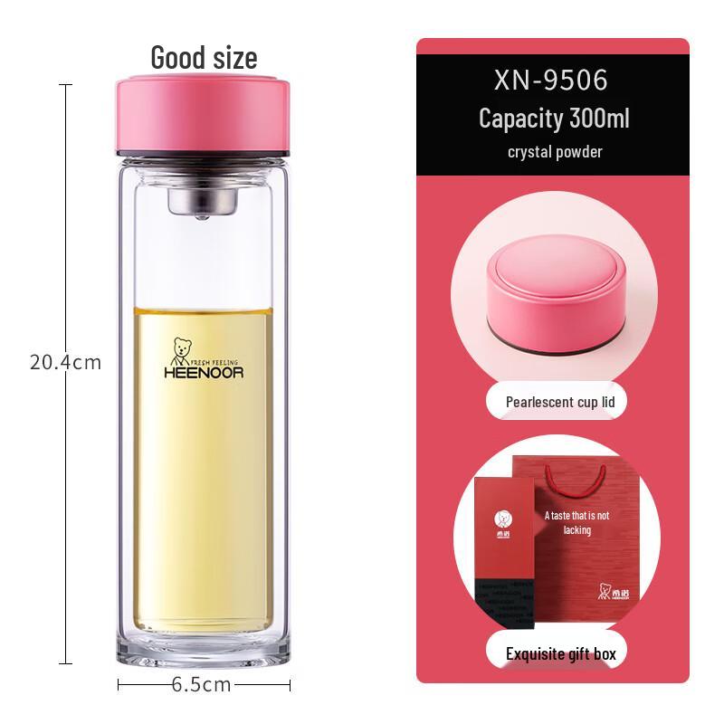 Xino 300ml Portable Double-Layer Glass Water Bottle with Infuser