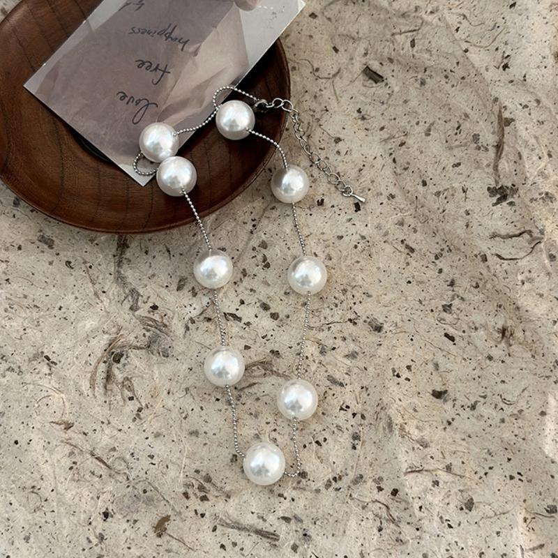 Unique Imitated Pearls Neckchains Stylish Clavicle Chain Adornment Beaded Necklace Party Neck Jewelry for Women Girls