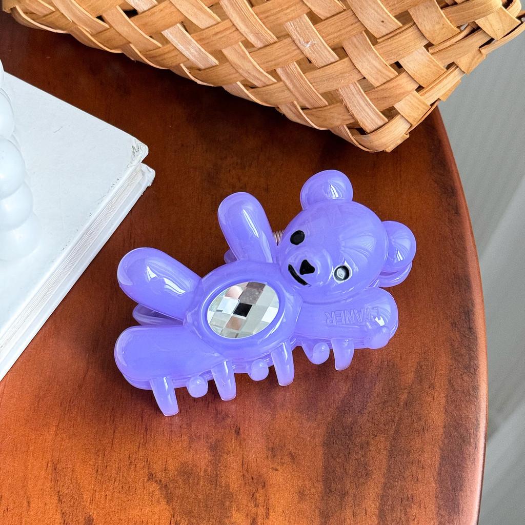Trendy Jelly Color Bear Hair Claw Clip With Sparkling Diamonds Perfect For Everyday Style Purple11cm
