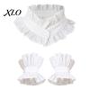 Retro Princess Style Collar French Ruffled Fake for Women, Detachable with Collared Accessory Women Button, Cotton Pleated Dickey Cuffs Sweaters