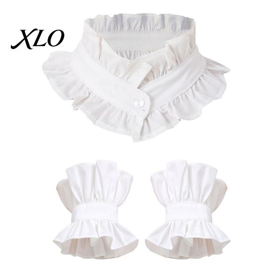 Retro Princess Style Collar French Ruffled Fake for Women, Detachable with Collared Accessory Women Button, Cotton Pleated Dickey Cuffs Sweaters