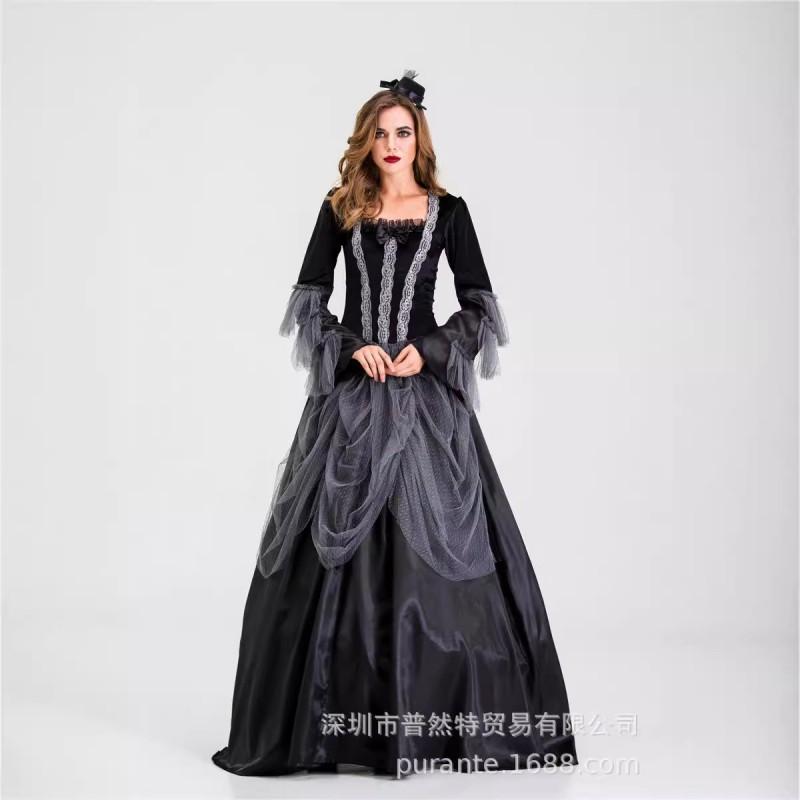 Womens Gothic Victorian Queen Costume Long Gown Halloween Party Cosplay Stage Performance