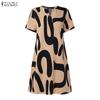 ZANZEA Women Casual V-Neck Summer Short Sleeve Print Dress
