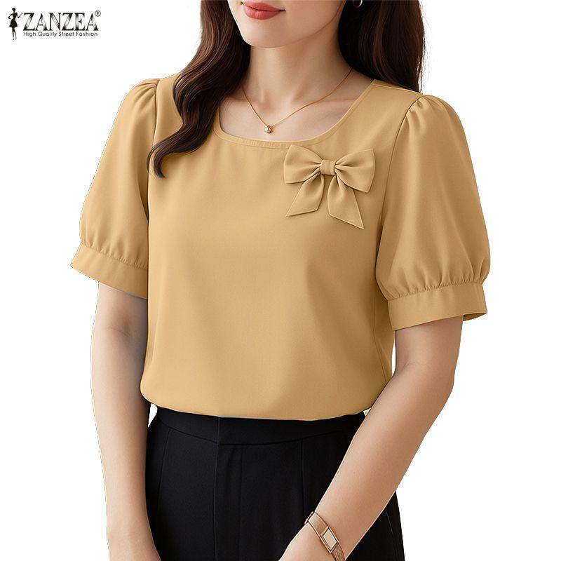 ZANZEA Women Casual Round Neck Summer Short Sleeve Blouse