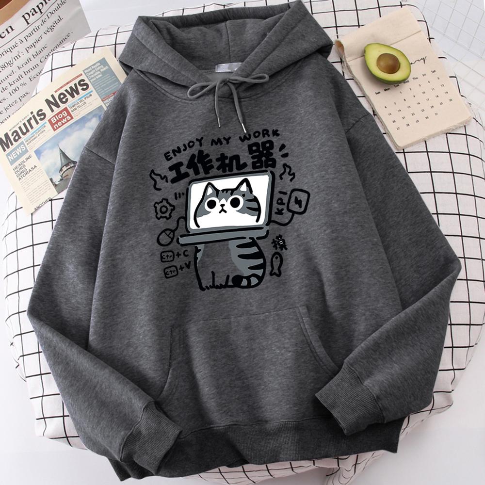 Cartoon Cat Is An Abstract Work Machine Mans Sweatshirt Comfort Sweatshirts Leisure Outdoor Pullover Youth Popular Clothes