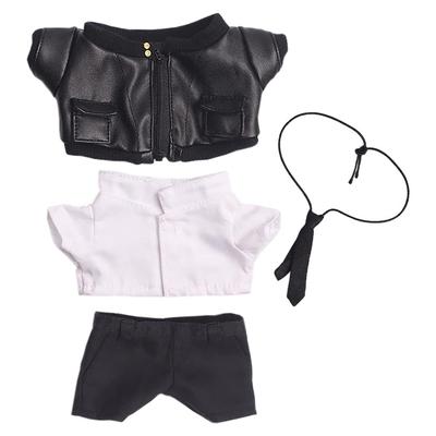 Niannyyhouse 20cm Puppenkleidung Plüschtier Anzug Lederjacke Weißes Hemd Krawatte Hose Baumwoll-Puppenkleidung Anziehen (Schwarz)