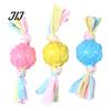 Interactive Pet Training Tool Dog Tug Toy, Rubber Ball Chew Toy with Fabric Strips, Macaron Color Puppy Toys Teeth Cleaning for Small Dogs Dental