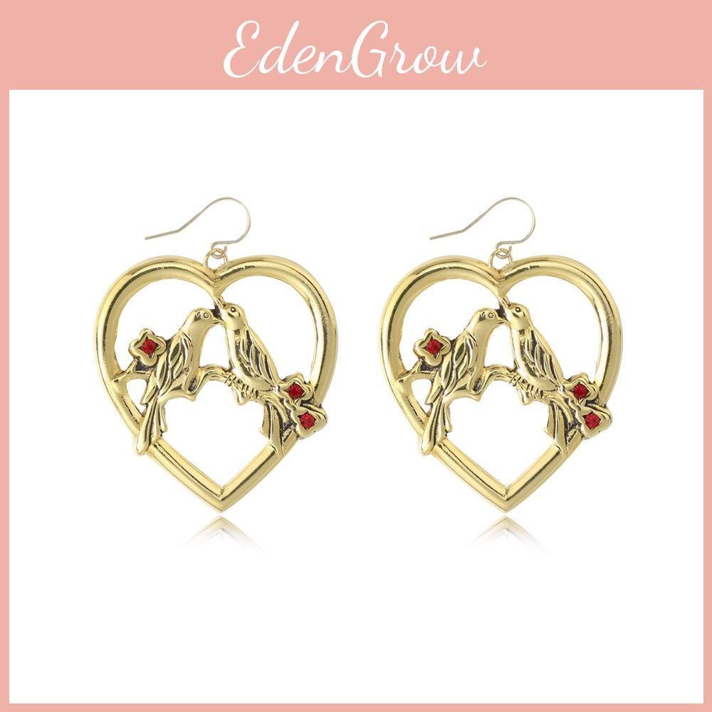 Exquisite Bird Heart Pendant Earrings With Rhinestones Great Anniversaries For