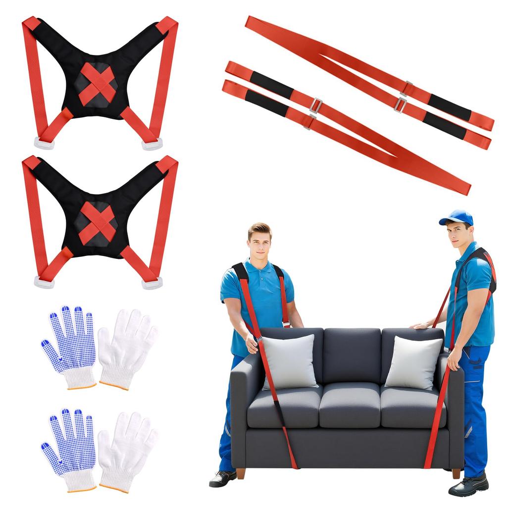 TRIWONDER Carrying Belt for Two People A Handy Tool for and Lifting Heavy Including Stairs and Cardboard Orange Back 2 Pairs of - Moving, Furniture,