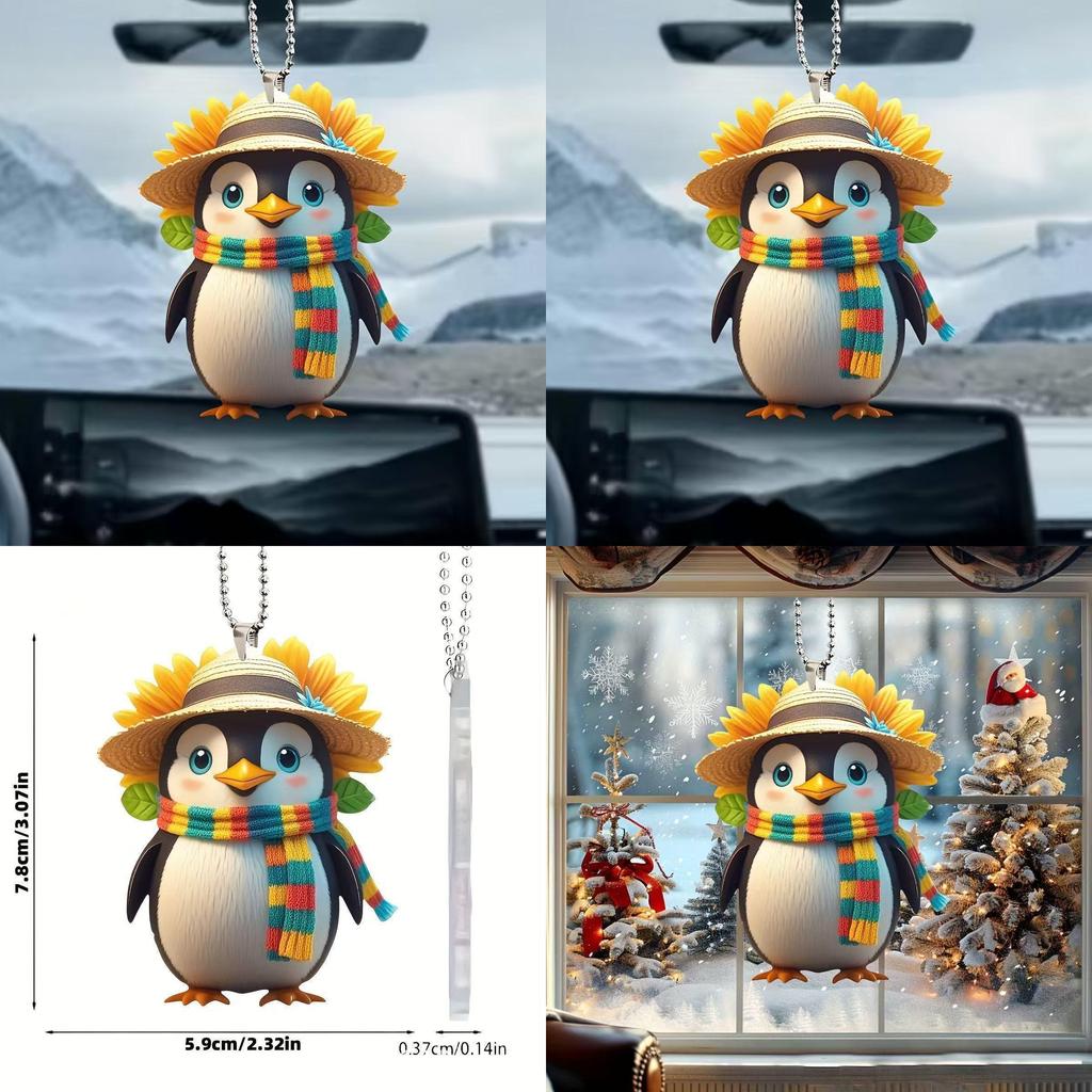 Hat Scarf Cute Penguin Cartoon Pattern Pendant Car Accessories Decoration