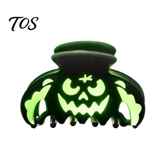 Decorative Holiday Hair Pins Halloween Claw Clips, Luminous Ghost Pumpkin Pattern Acrylic Anti-slip Funny Face Clips Glow in The Dark Grippers