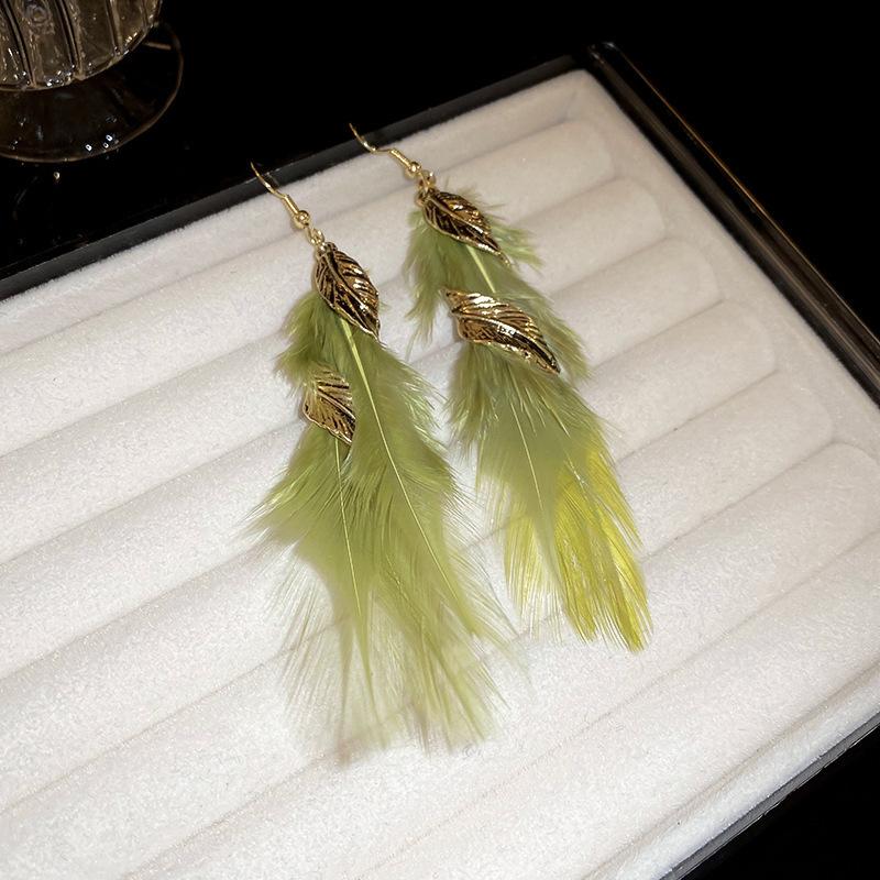 Bohemian Ethnic Style Feathers Fringed Earrings Ear Hooks Personalized Vacation Wind Ears